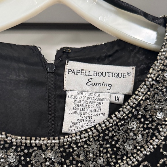 Papell Boutique Black and Silver Floral Beaded Blouse - Picture 2 of 3